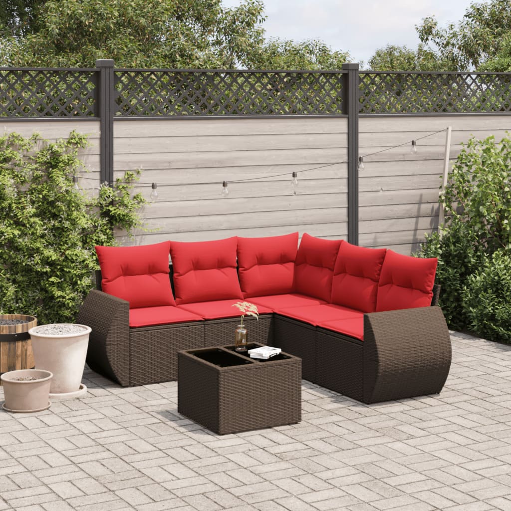 havesofasæt med 6 hynder brun polyrattan