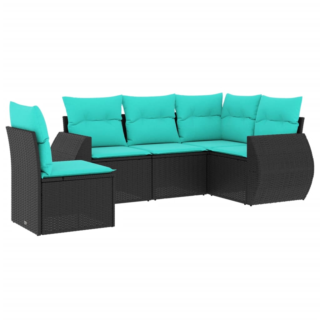 havesofasæt med 5 dele og hynder sort polyrattan