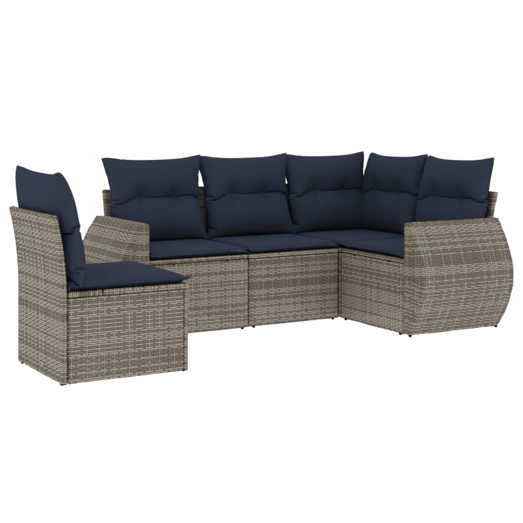 havesofasæt med 5 dele og hynder grå polyrattan