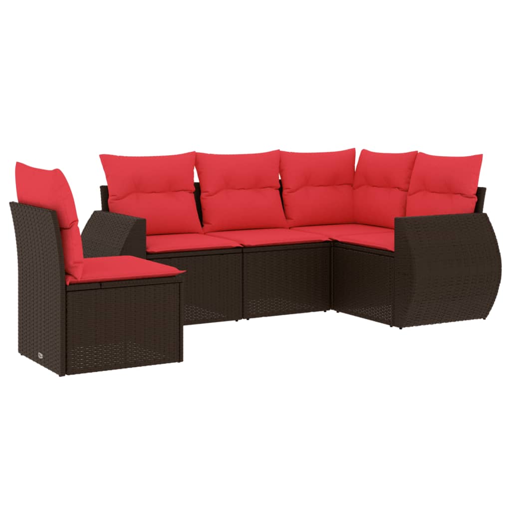 havesofasæt med 5 dele og hynder brun polyrattan