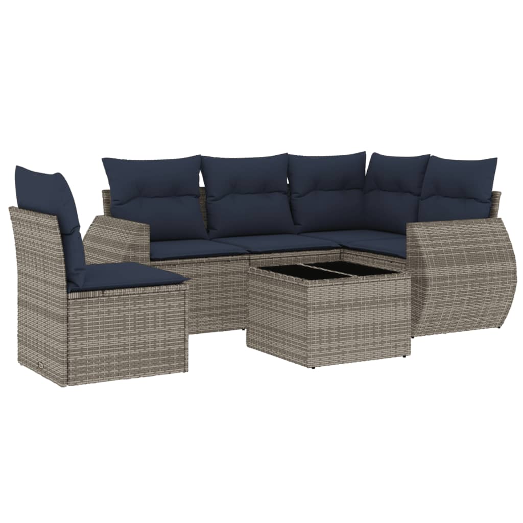 havesofasæt med 6 dele og hynder grå polyrattan