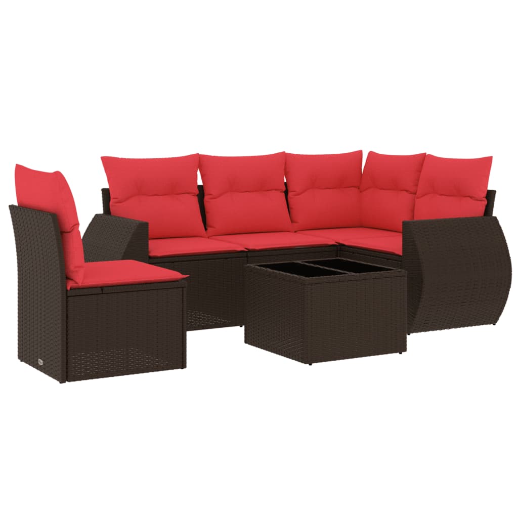 havesofasæt med 6 hynder brun polyrattan
