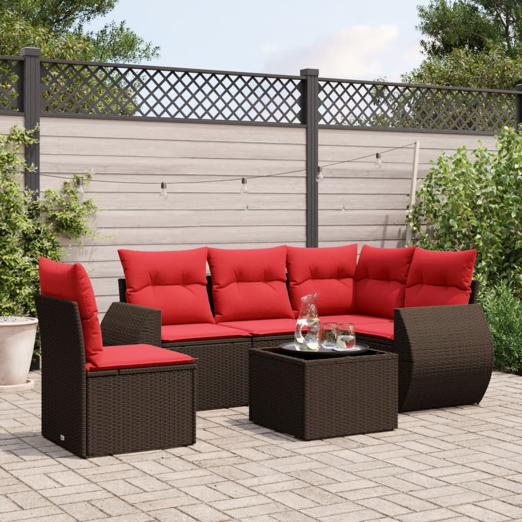 havesofasæt med 6 hynder brun polyrattan