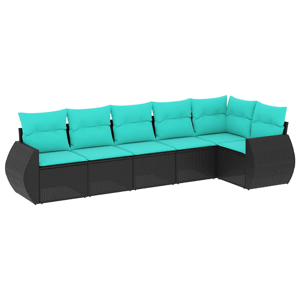 havesofasæt med 6 hynder sort polyrattan