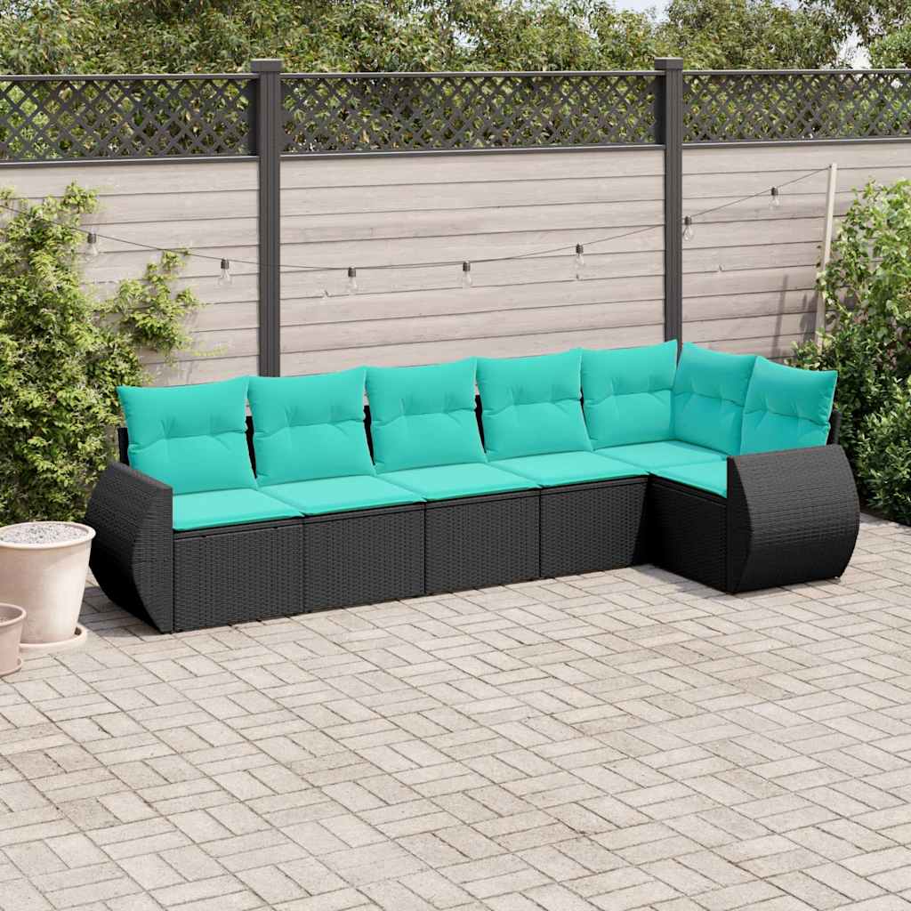 havesofasæt med 6 hynder sort polyrattan