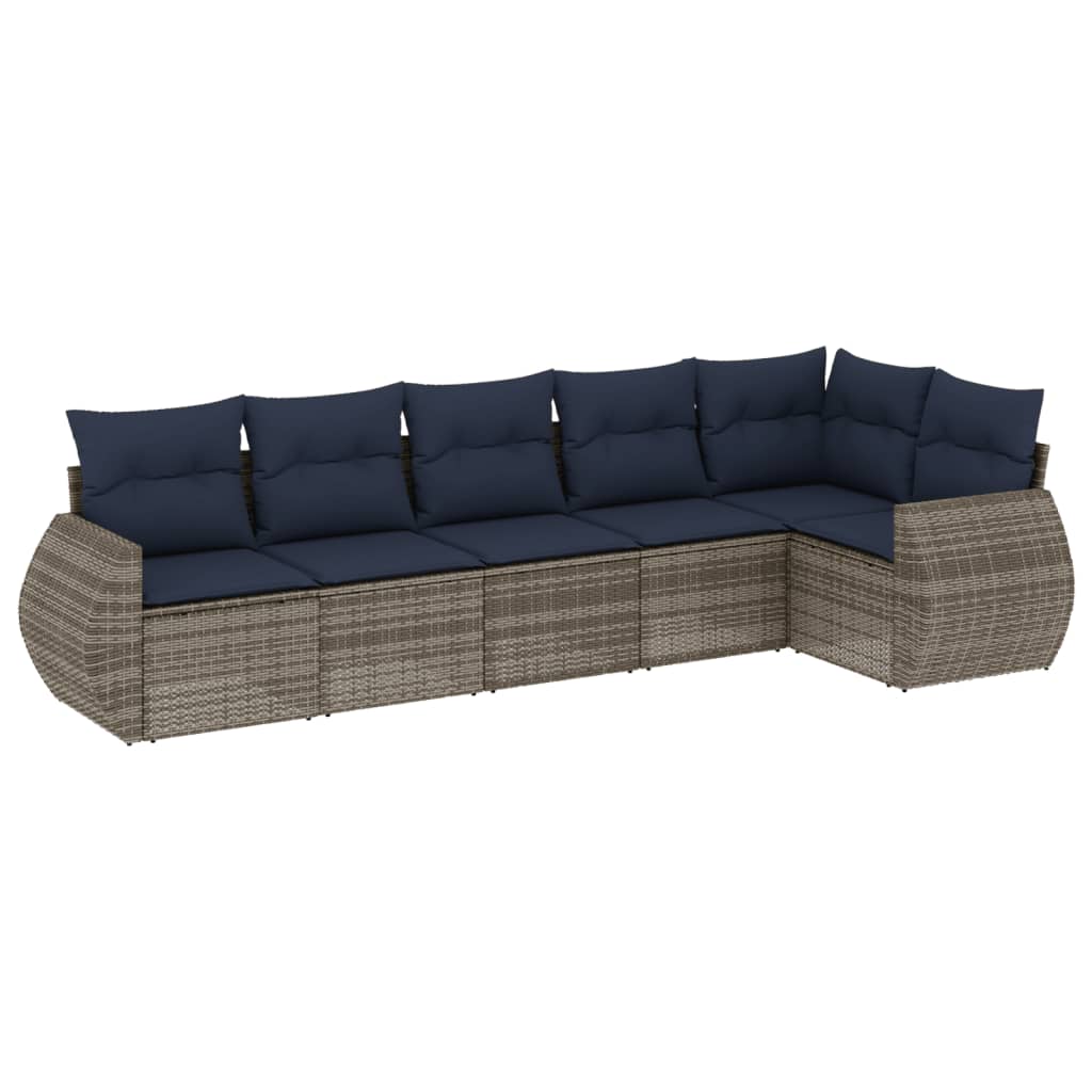 havesofasæt med 6 dele og hynder grå polyrattan