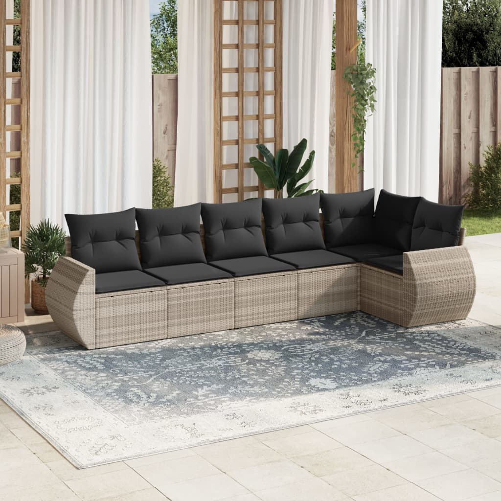 sofasæt til haven 6 dele med hynder polyrattan lysegrå