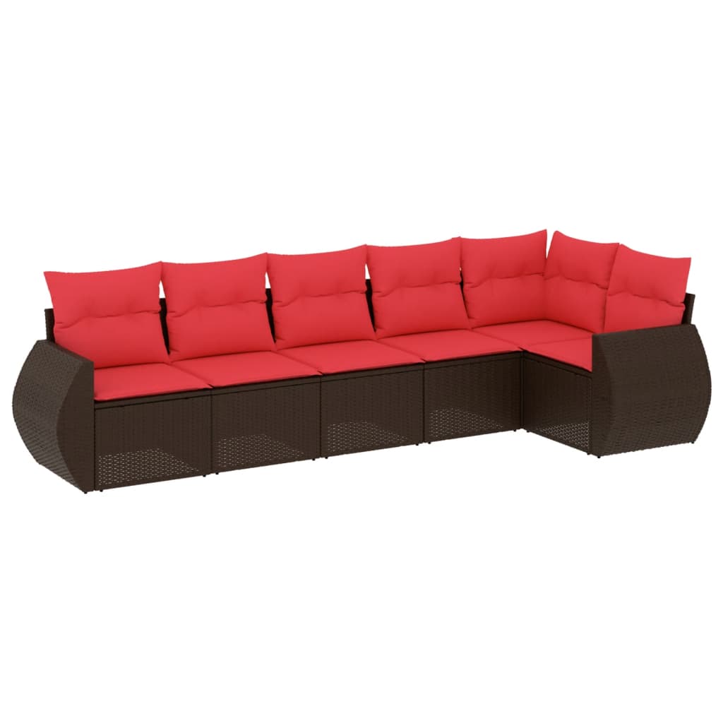 havesofasæt med 6 hynder brun polyrattan