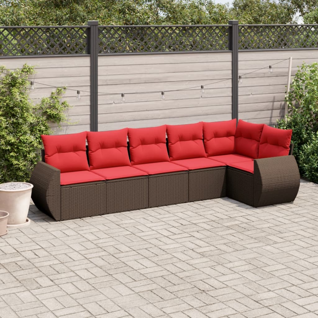 havesofasæt med 6 hynder brun polyrattan
