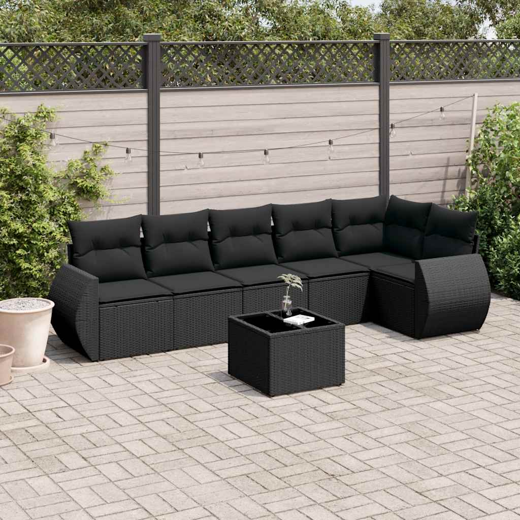 sofasæt til haven 7 dele med hynder polyrattan sort