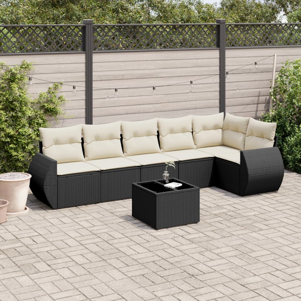 sofasæt til haven 7 dele med hynder polyrattan sort