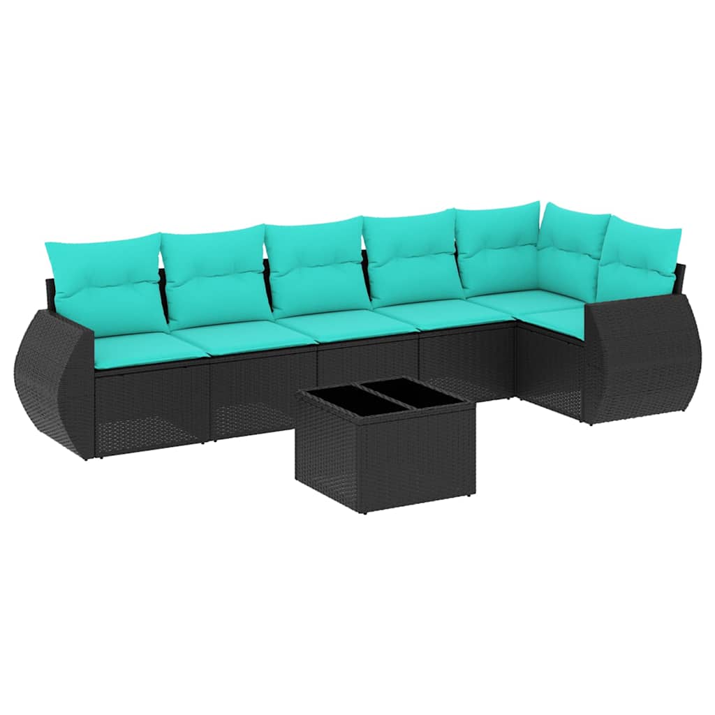havesofasæt med 7 hynder sort polyrattan