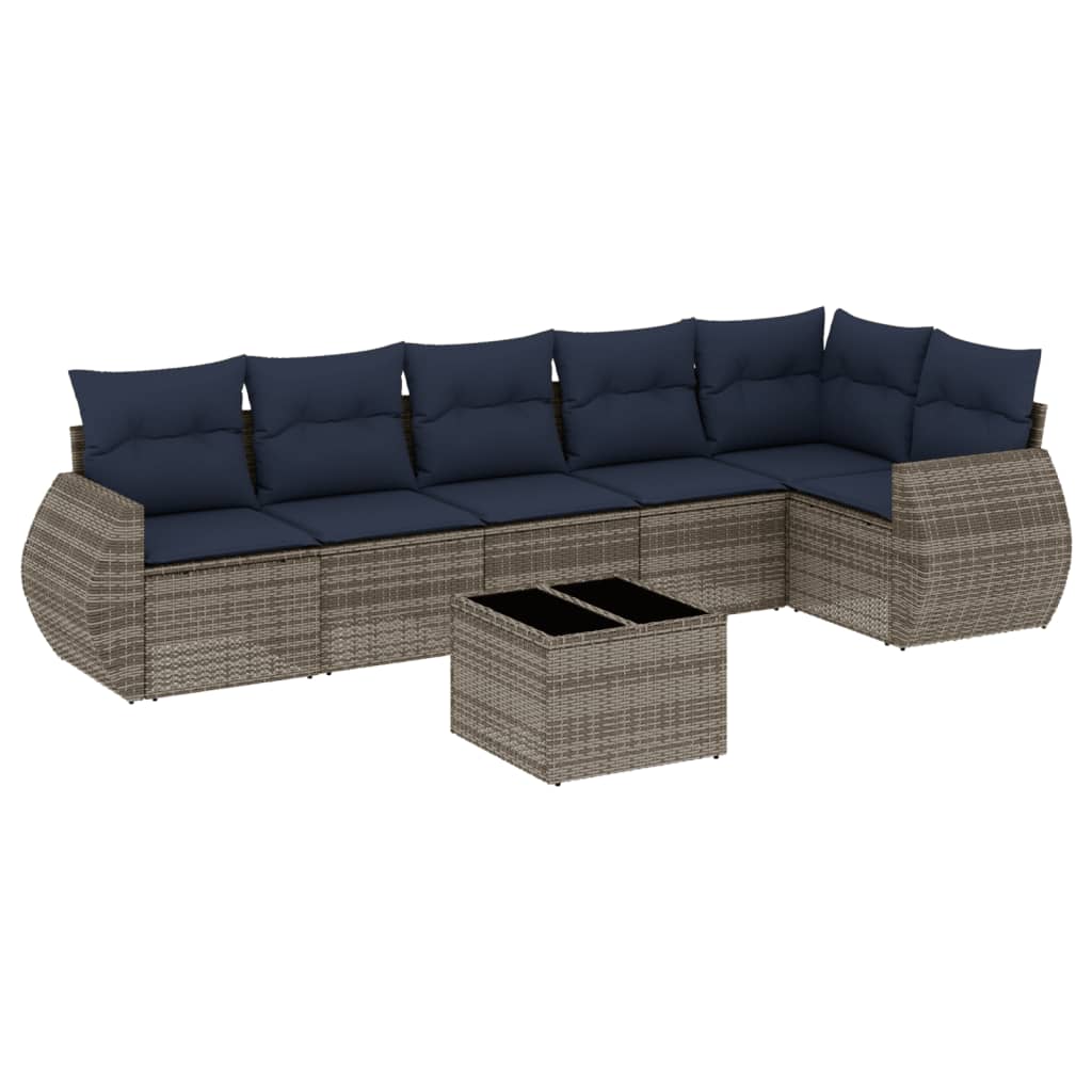 havesofasæt med 7 dele og hynder grå polyrattan