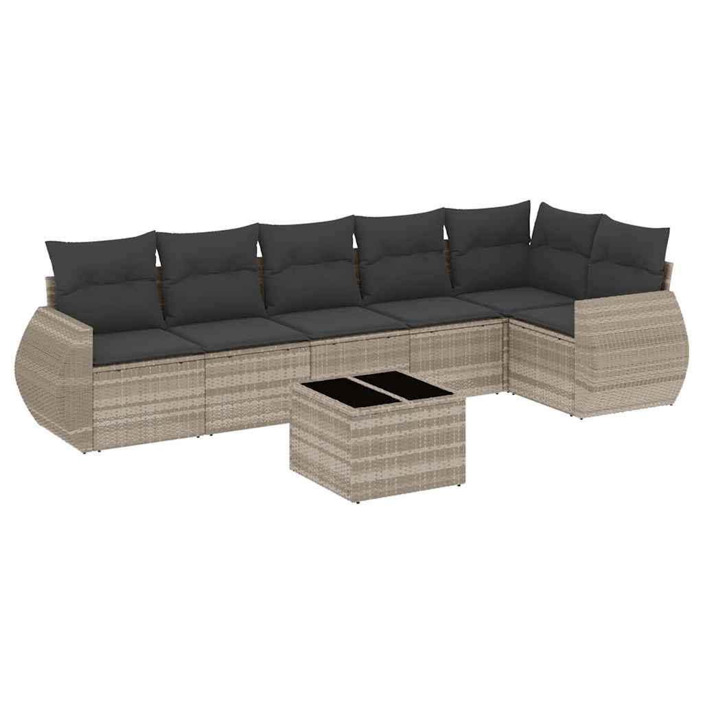 sofasæt til haven 7 dele med hynder polyrattan lysegrå