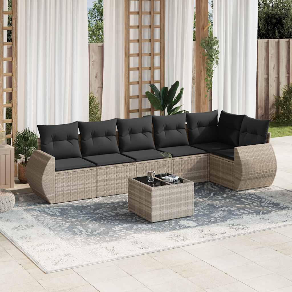 sofasæt til haven 7 dele med hynder polyrattan lysegrå