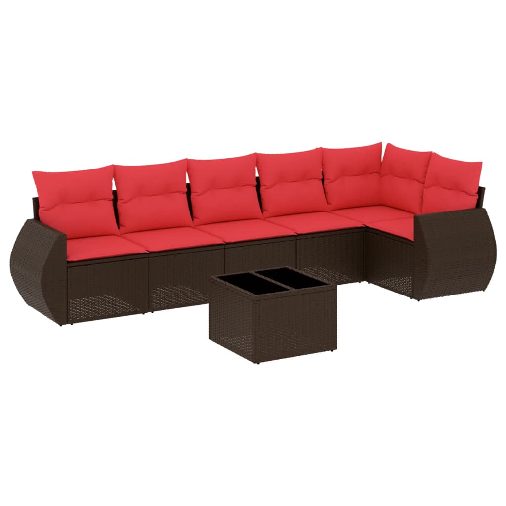 havesofasæt med 7 hynder brun polyrattan