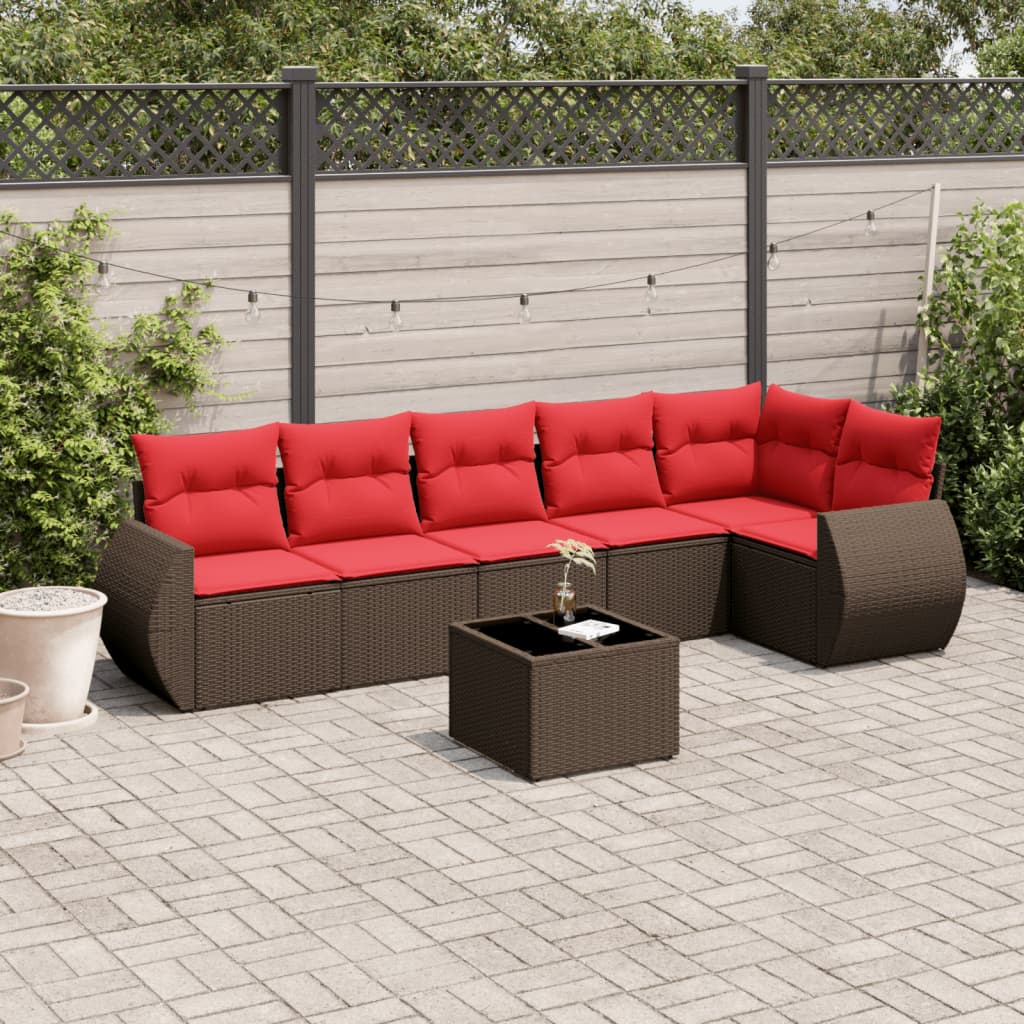 havesofasæt med 7 hynder brun polyrattan