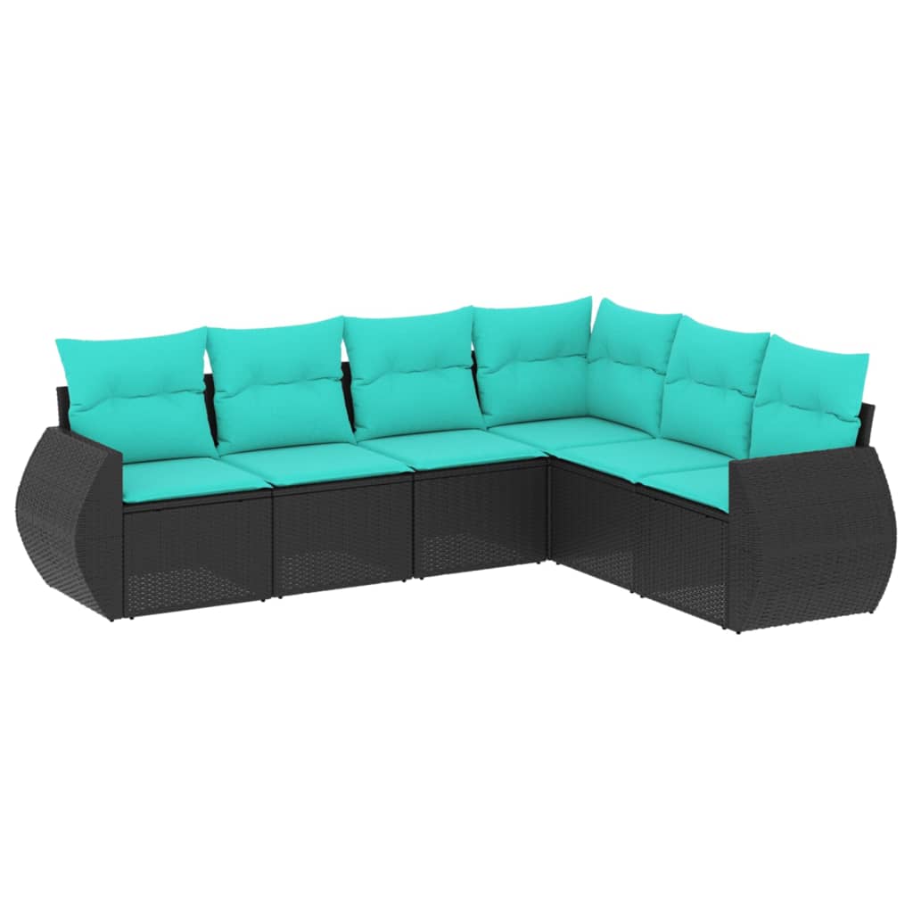 havesofasæt med 6 hynder sort polyrattan