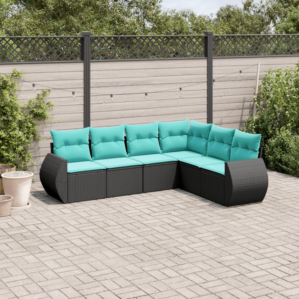havesofasæt med 6 hynder sort polyrattan