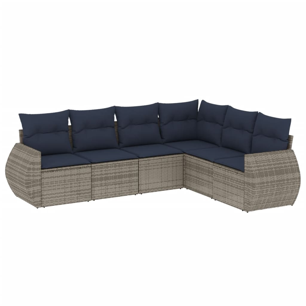 havesofasæt med 6 dele og hynder grå polyrattan