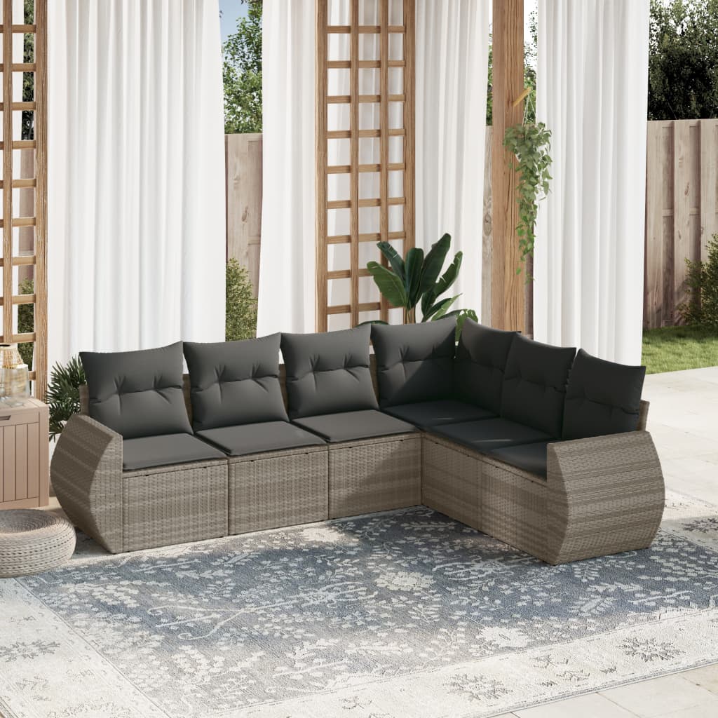 sofasæt til haven 6 dele med hynder polyrattan lysegrå