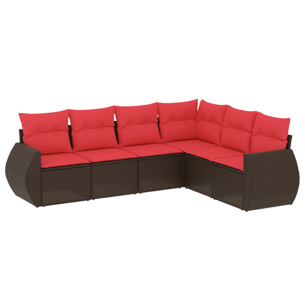 havesofasæt med 6 hynder brun polyrattan