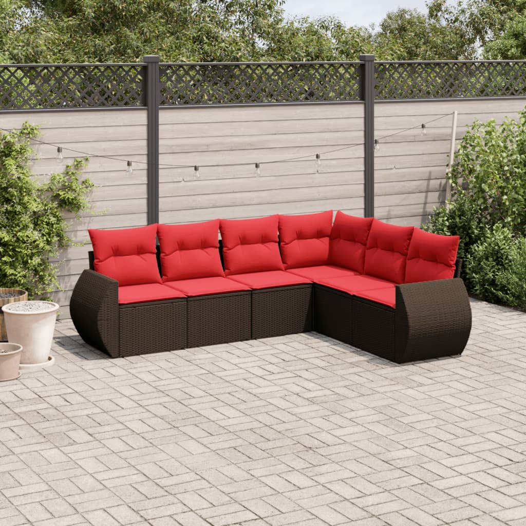 havesofasæt med 6 hynder brun polyrattan