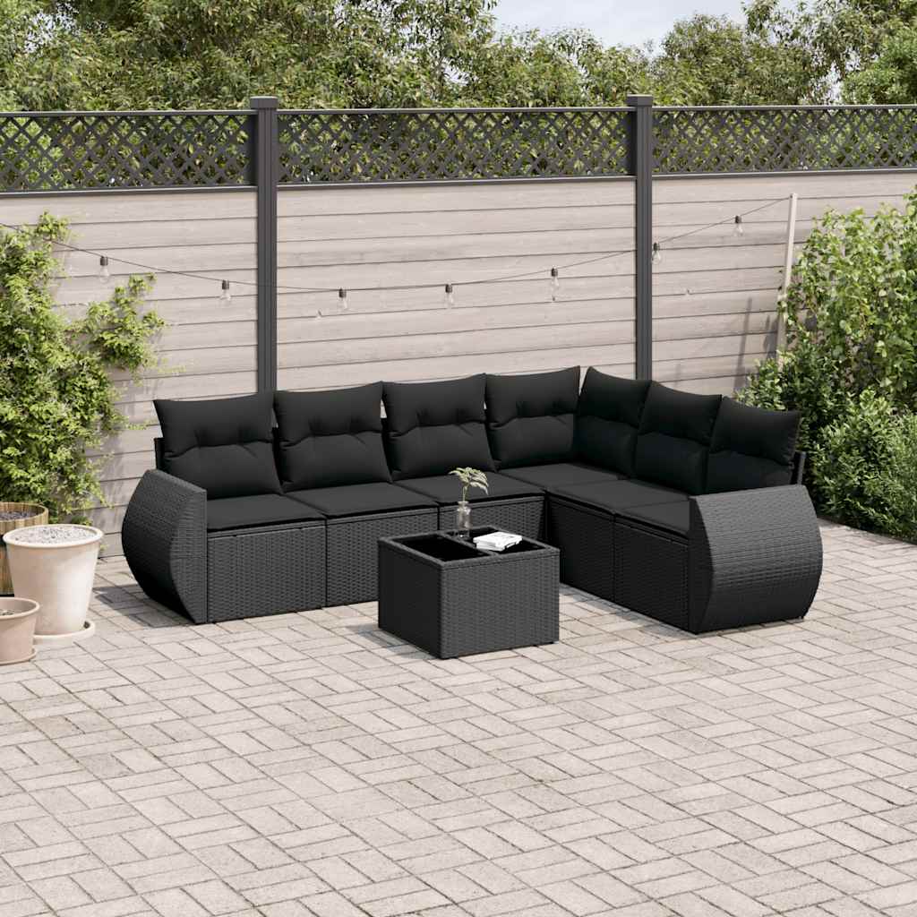 sofasæt til haven 7 dele med hynder polyrattan sort
