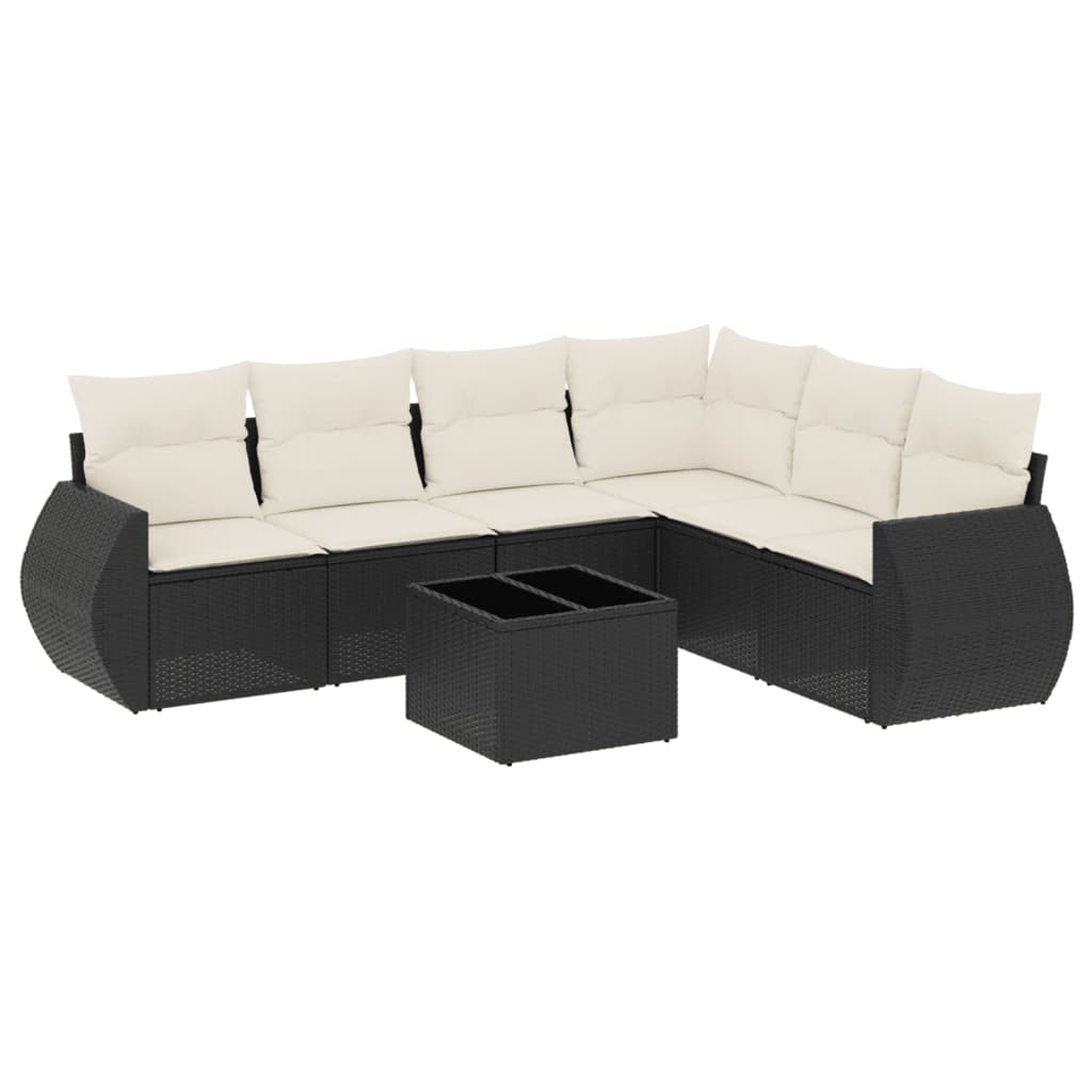 sofasæt til haven 7 dele med hynder polyrattan sort