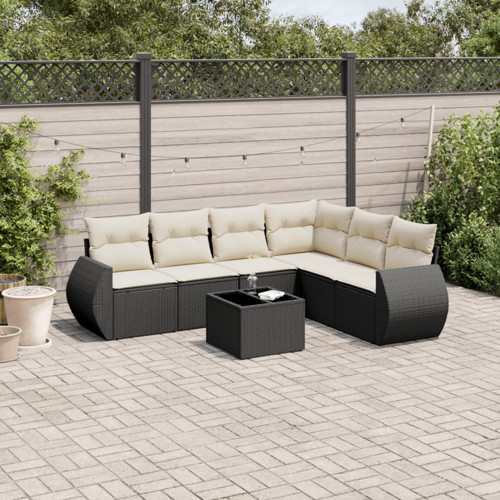 sofasæt til haven 7 dele med hynder polyrattan sort