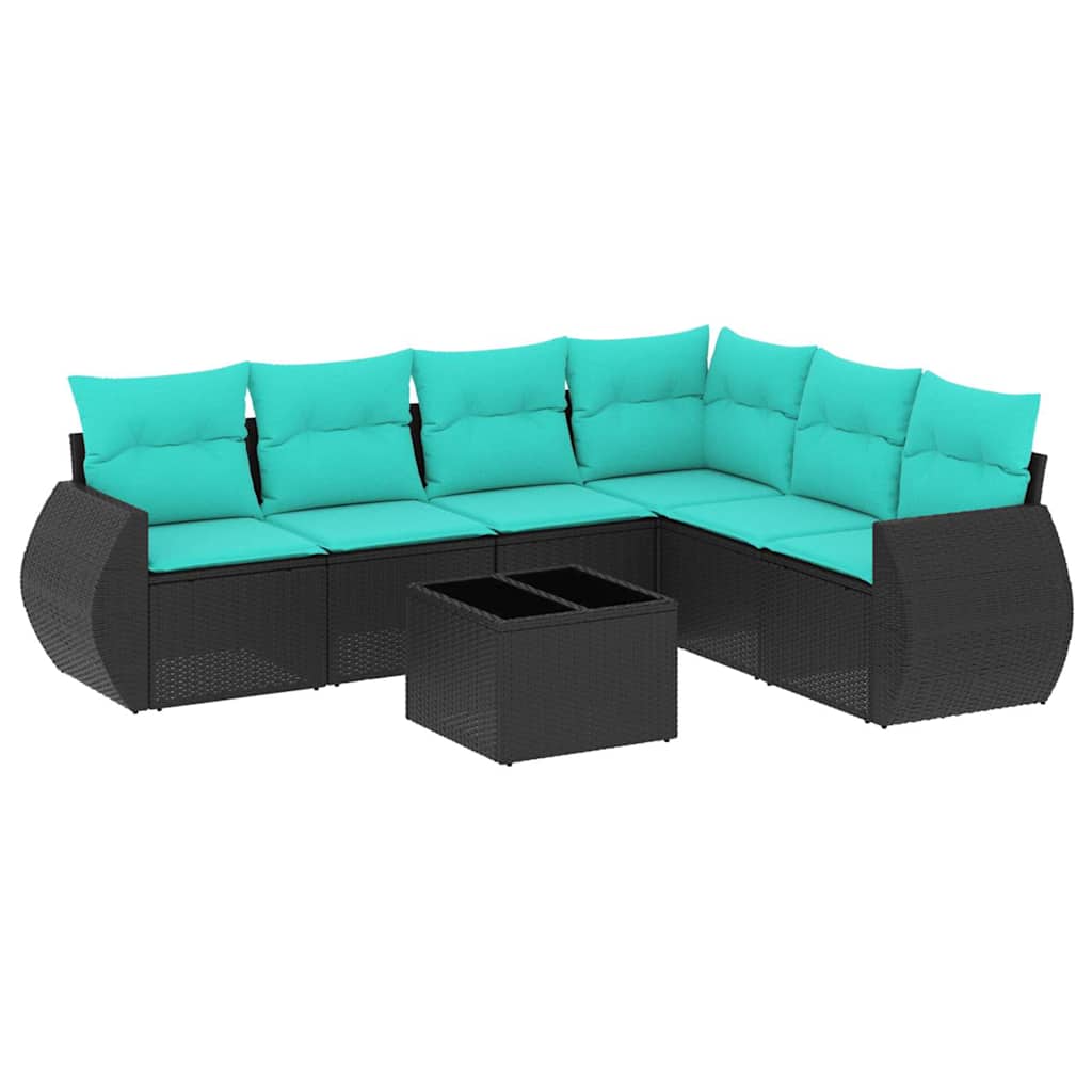 havesofasæt med 7 hynder sort polyrattan