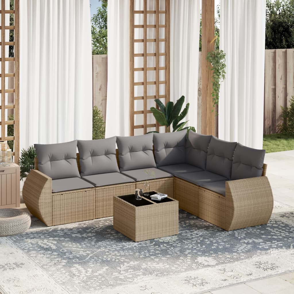 sofasæt til haven 7 dele med hynder polyrattan beige