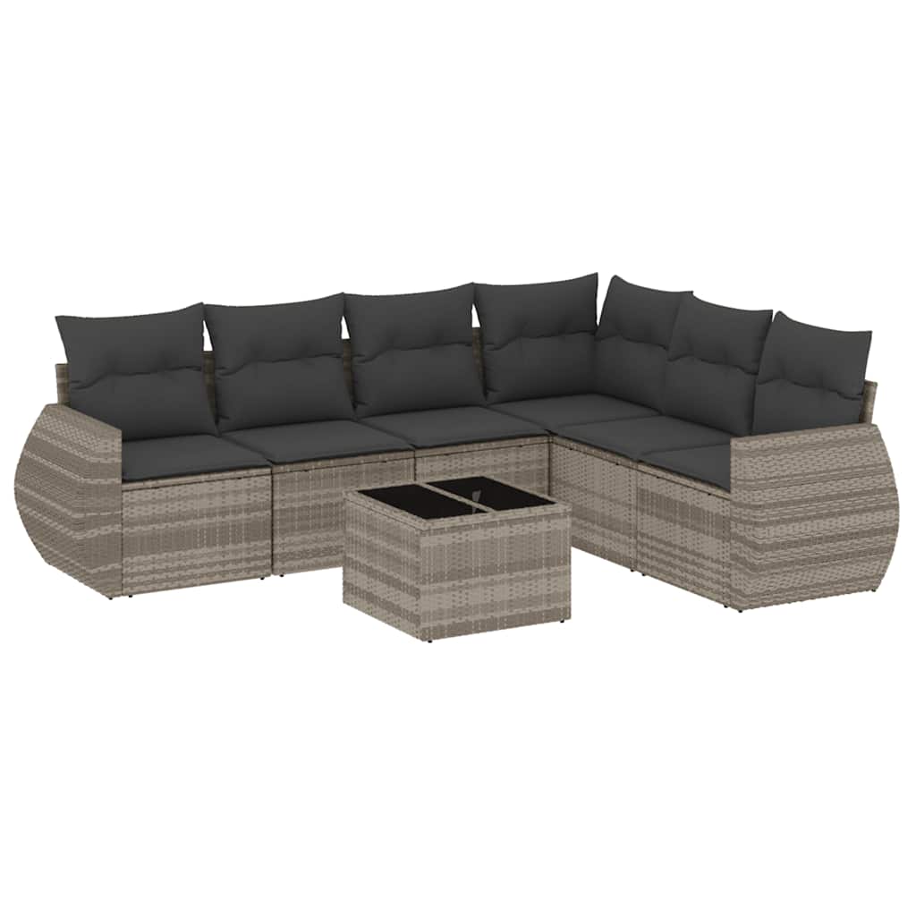sofasæt til haven 7 dele med hynder polyrattan lysegrå