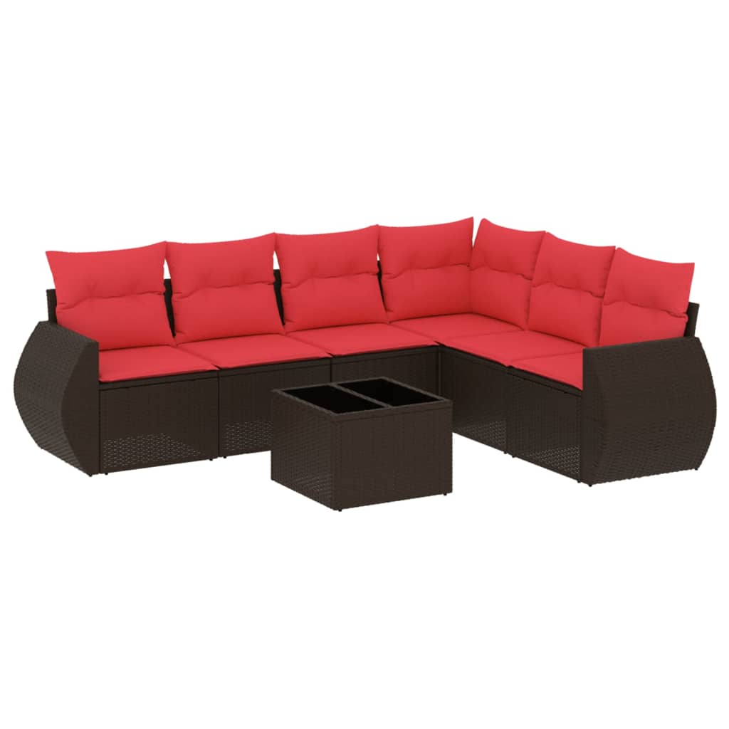 havesofasæt med 7 hynder brun polyrattan