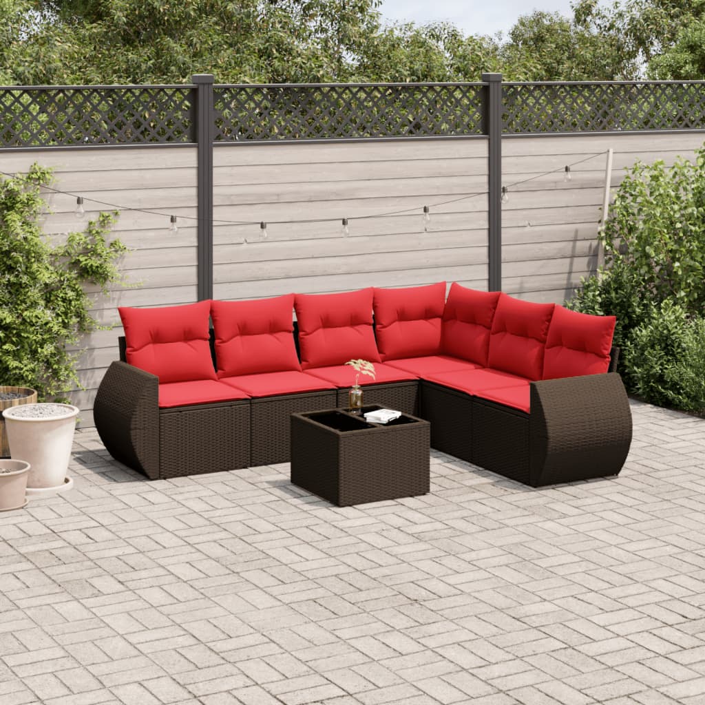 havesofasæt med 7 hynder brun polyrattan