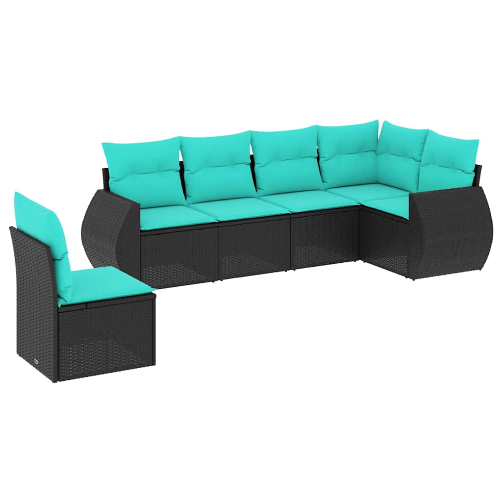 havesofasæt med 6 hynder sort polyrattan