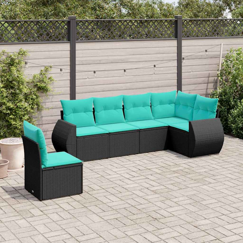 havesofasæt med 6 hynder sort polyrattan