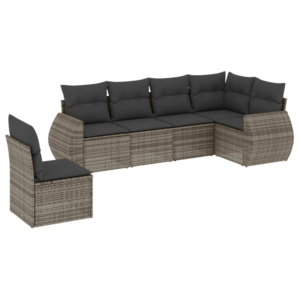 sofasæt til haven 6 dele med hynder polyrattan grå