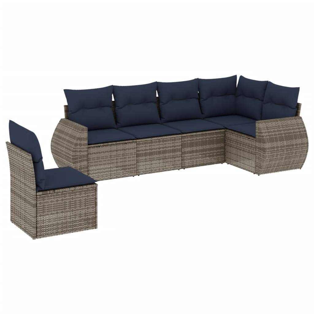 havesofasæt med 6 dele og hynder grå polyrattan