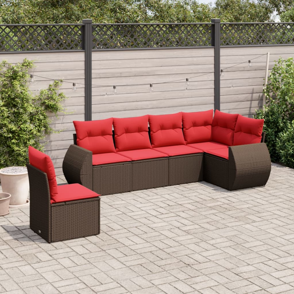 havesofasæt med 6 hynder brun polyrattan