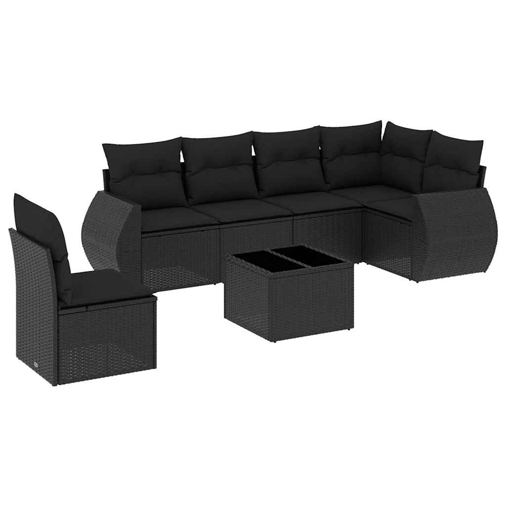 sofasæt til haven 7 dele med hynder polyrattan sort