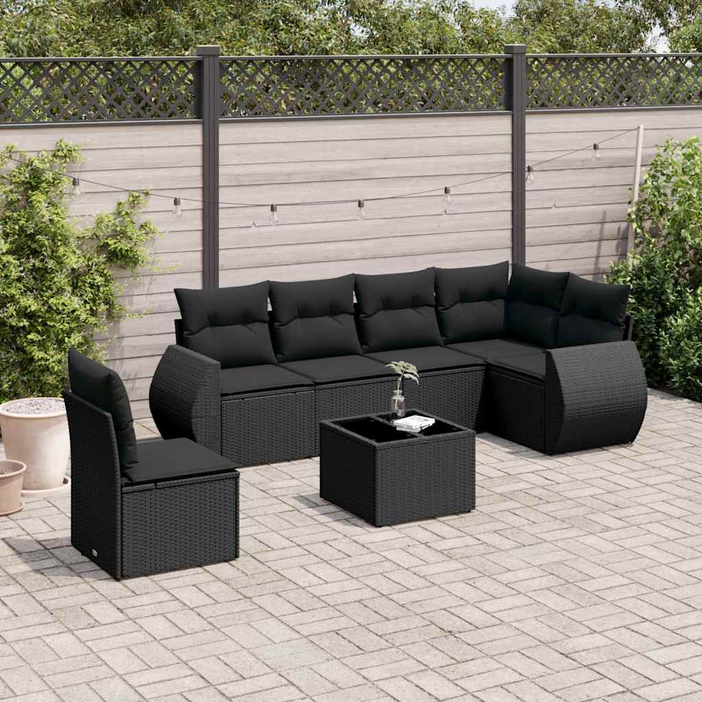 sofasæt til haven 7 dele med hynder polyrattan sort