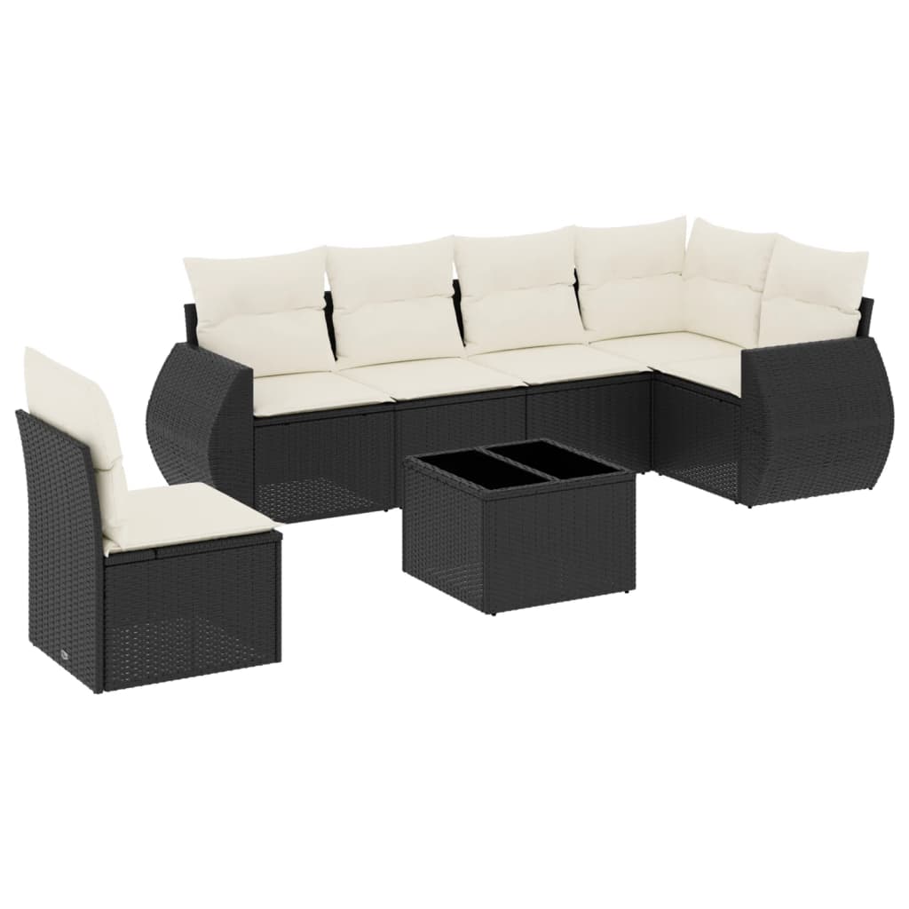 sofasæt til haven 7 dele med hynder polyrattan sort