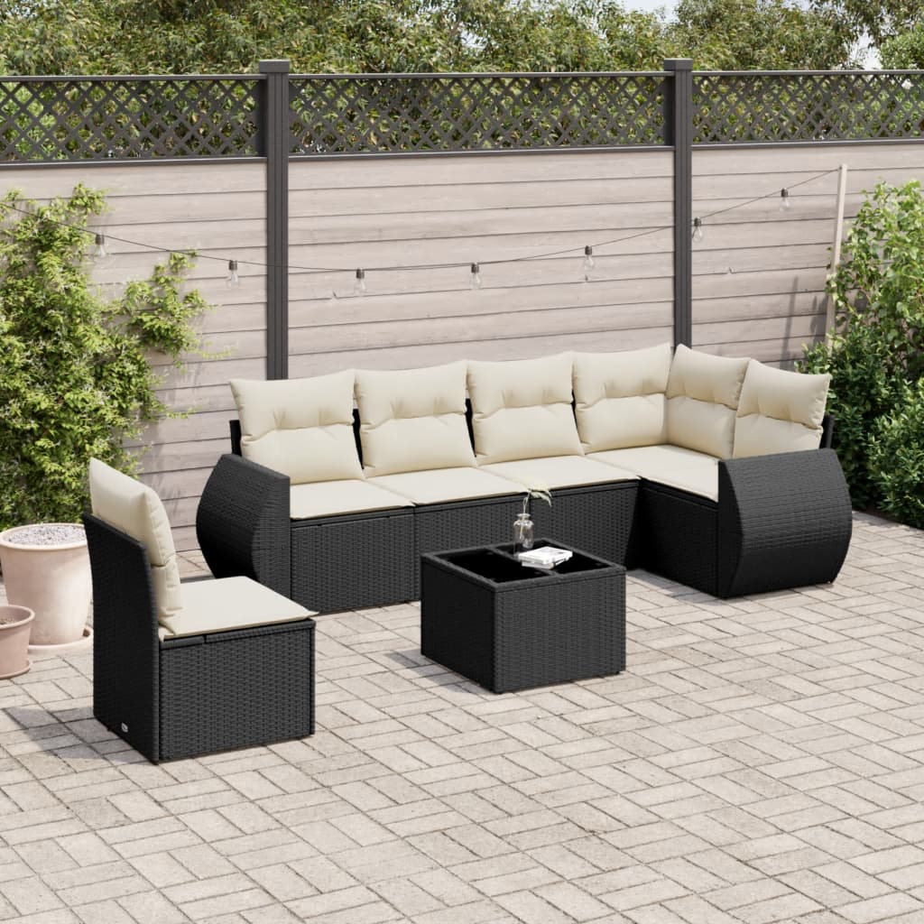 sofasæt til haven 7 dele med hynder polyrattan sort