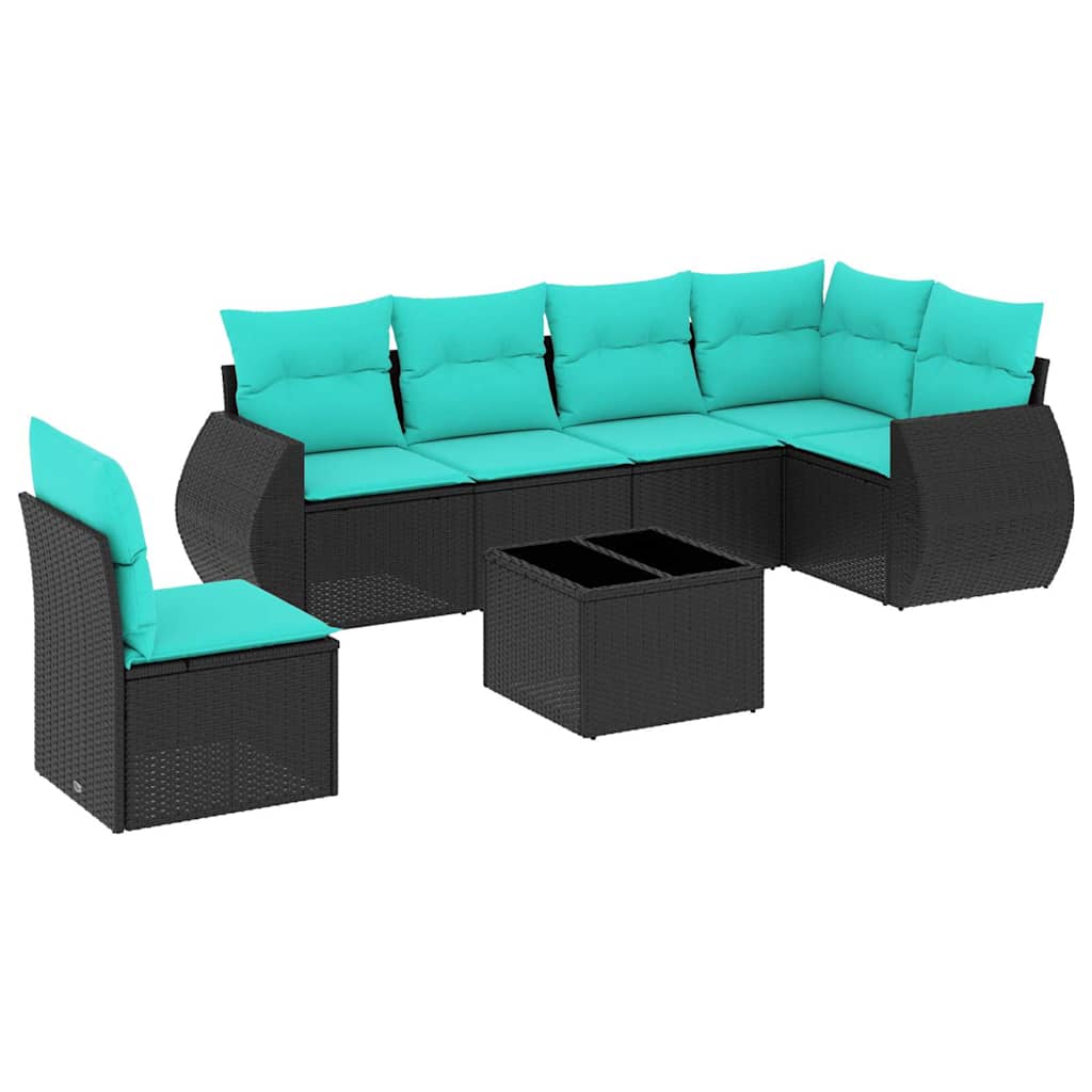 havesofasæt med 7 hynder sort polyrattan