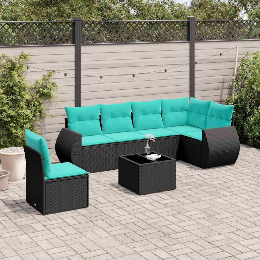havesofasæt med 7 hynder sort polyrattan