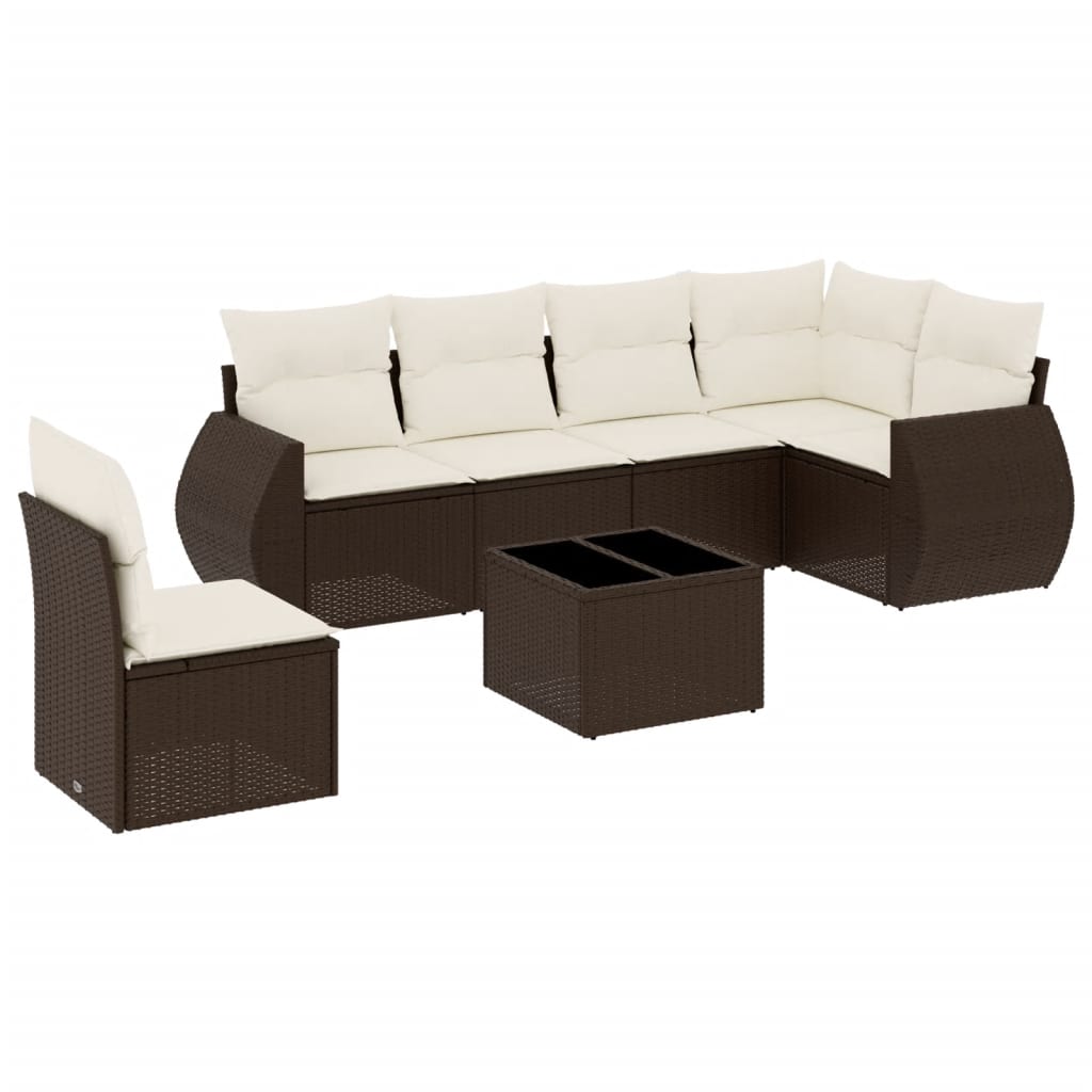 sofasæt til haven 7 dele med hynder polyrattan brun