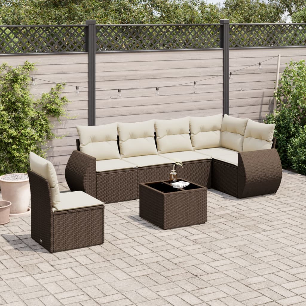 sofasæt til haven 7 dele med hynder polyrattan brun