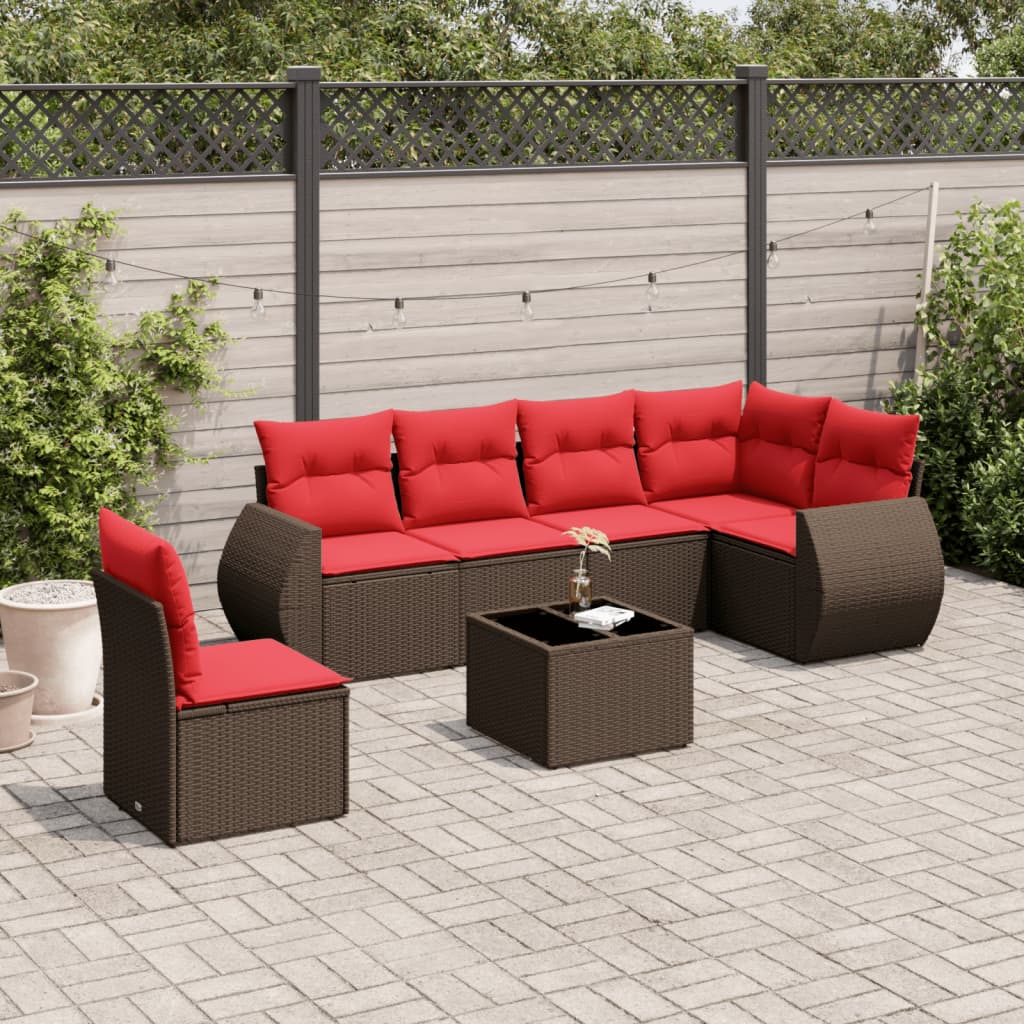 havesofasæt med 7 hynder brun polyrattan