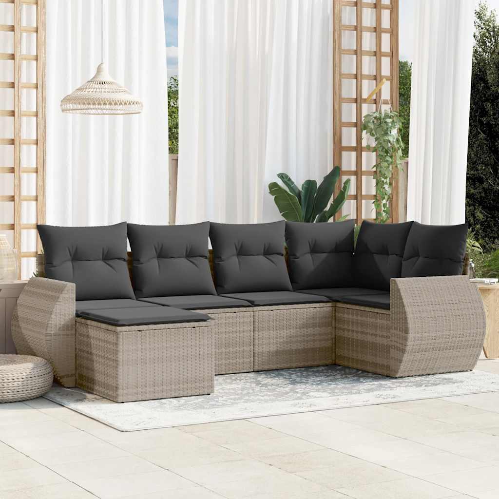 sofasæt til haven 6 dele med hynder polyrattan lysegrå